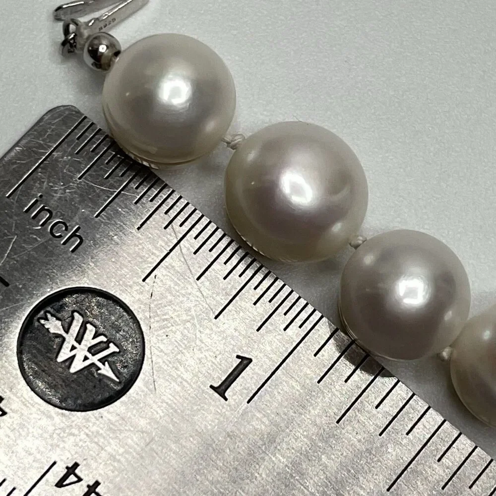 Stunning Large Freshwater Pearl Beaded Knotted Necklace Sterling Silver Clasp